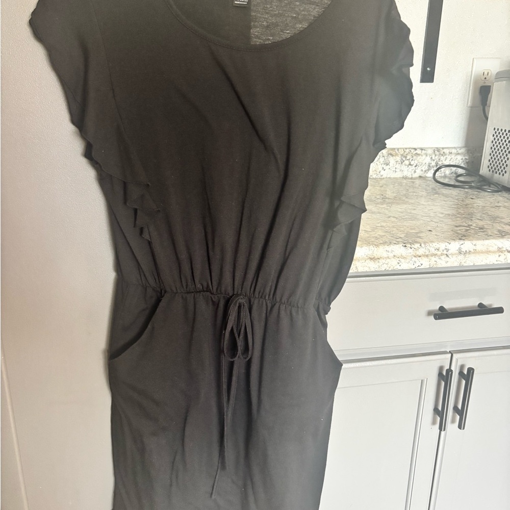 SHEIN Black Midi Dress with Ruffle Sleeves